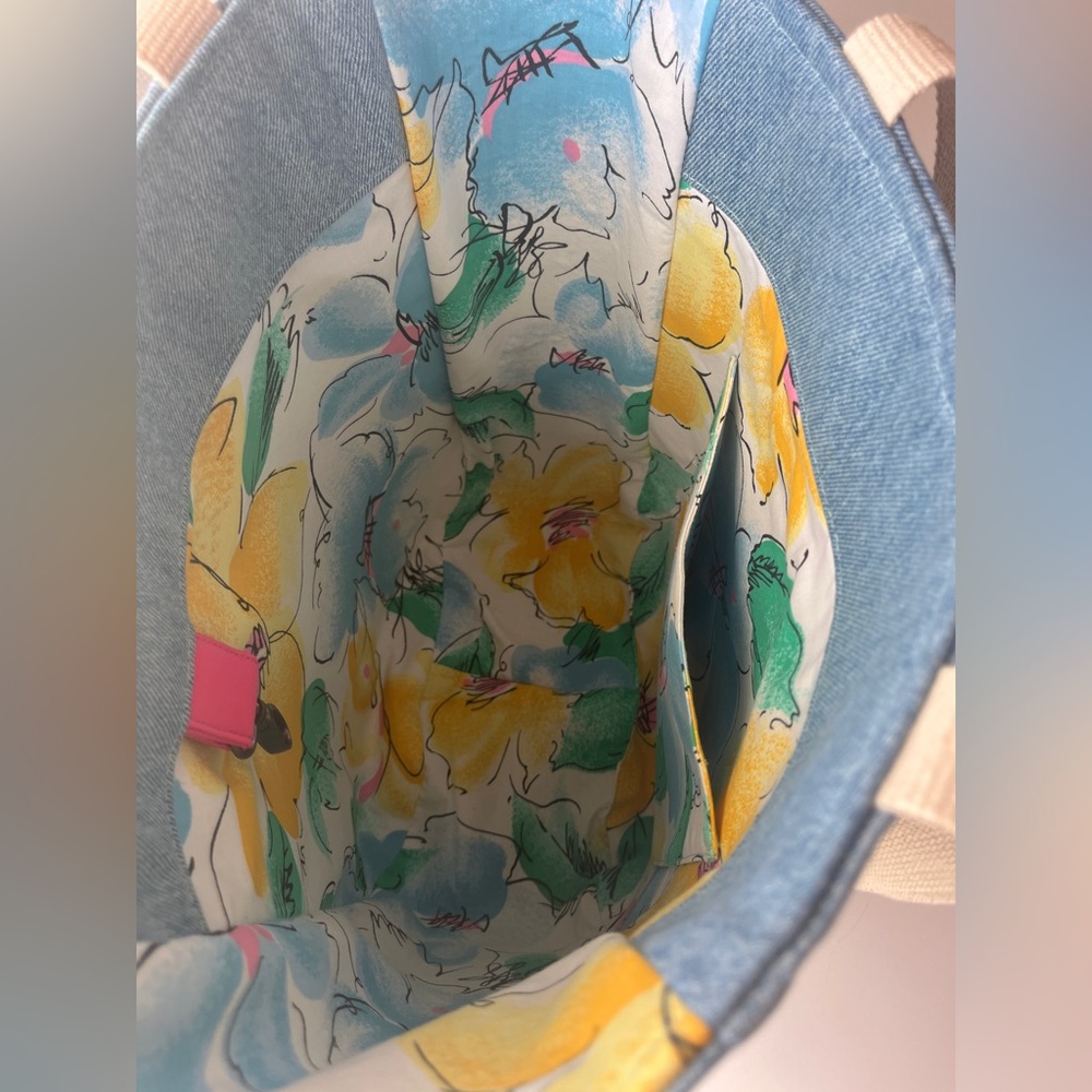 Denim Floral Tote Bag- Large - Picture 7 of 10